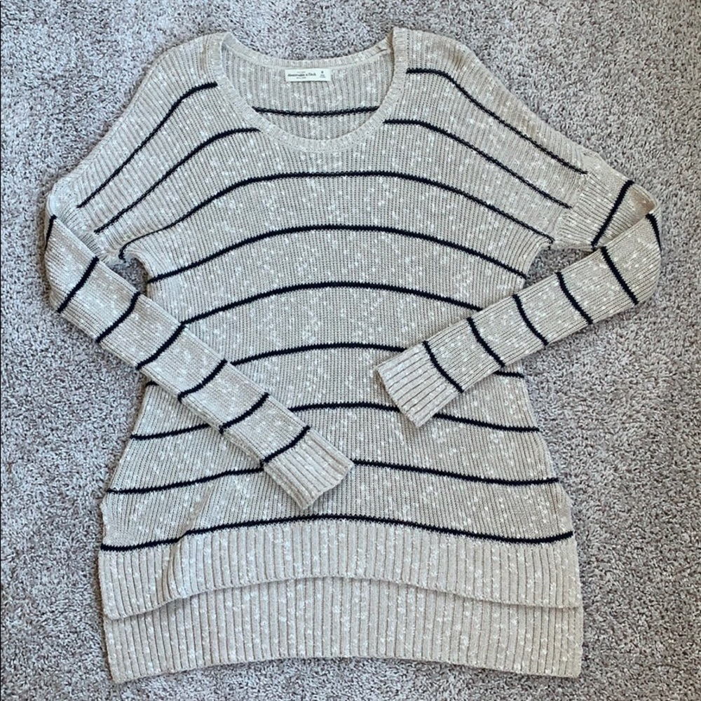 Abercrombie Cream Striped High-Low Knit Sweater